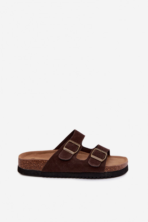 Āda sieviešu zamšādas čības ar sprādzēm CzekoladoIne Rosaliae