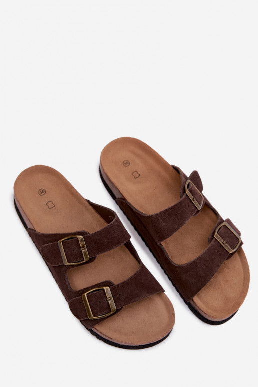 Āda sieviešu zamšādas čības ar sprādzēm CzekoladoIne Rosaliae