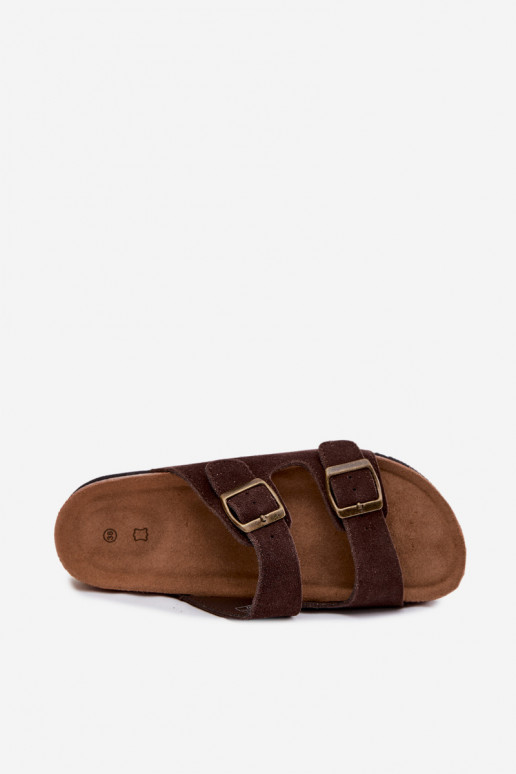 Āda sieviešu zamšādas čības ar sprādzēm CzekoladoIne Rosaliae