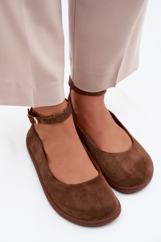 Balerīnas BarefootIeslēgtsturalnego zamšādasu Zazoo 020 brūnas krāsas
