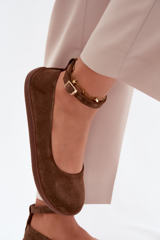 Balerīnas BarefootIeslēgtsturalnego zamšādasu Zazoo 020 brūnas krāsas