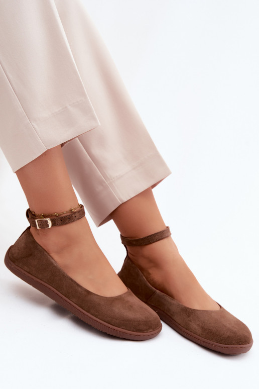 Balerīnas BarefootIeslēgtsturalnego zamšādasu Zazoo 020 brūnas krāsas