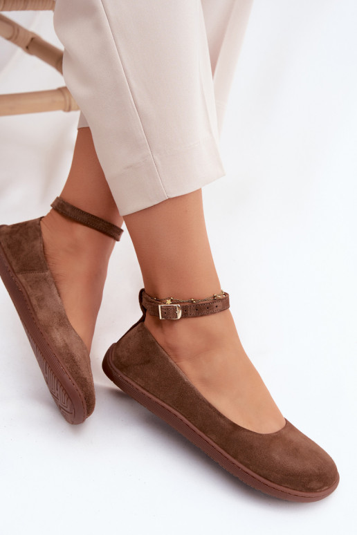 Balerīnas BarefootIeslēgtsturalnego zamšādasu Zazoo 020 brūnas krāsas