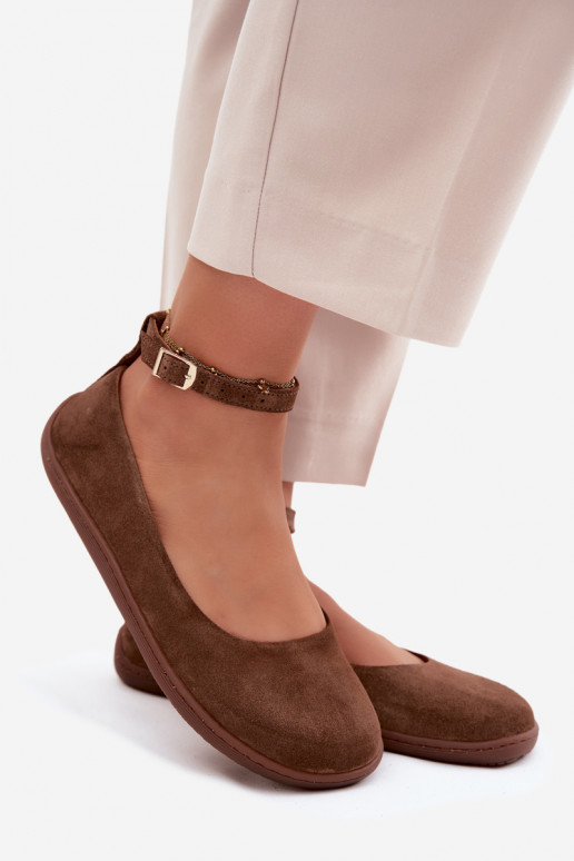 Balerīnas BarefootIeslēgtsturalnego zamšādasu Zazoo 020 brūnas krāsas