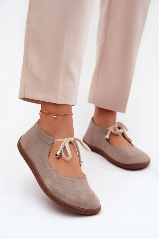 Āda Zamšādas balerīnas Barefoot šņorējami Zazoo 021 Cappuccino