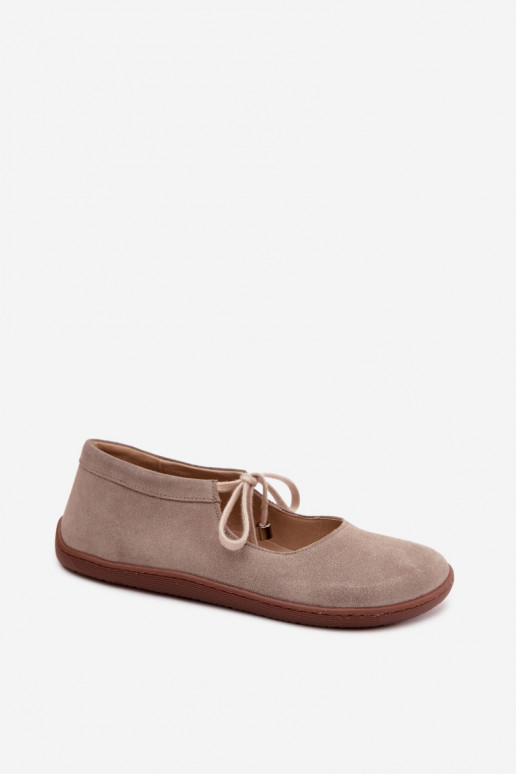 Zamšas ādas barefoot balerīnas ar siksnām Zazoo 021, kapučīna krāsā