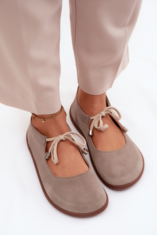 Zamšas ādas barefoot balerīnas ar siksnām Zazoo 021, kapučīna krāsā