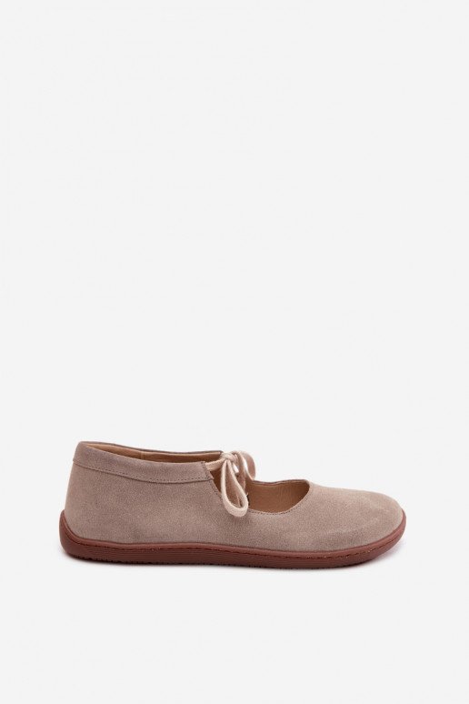 Zamšas ādas barefoot balerīnas ar siksnām Zazoo 021, kapučīna krāsā