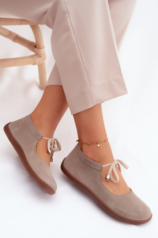 Āda Zamšādas balerīnas Barefoot šņorējami Zazoo 021 Cappuccino