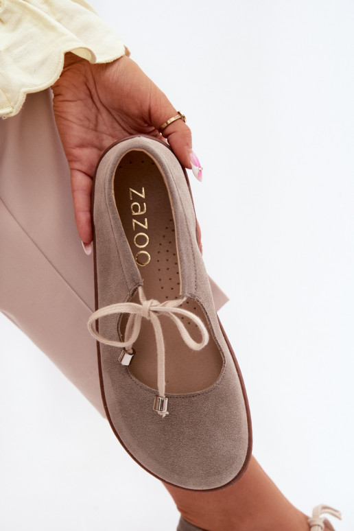 Āda Zamšādas balerīnas Barefoot šņorējami Zazoo 021 Cappuccino