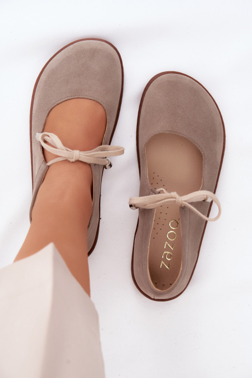 Zamšas ādas barefoot balerīnas ar siksnām Zazoo 021, kapučīna krāsā