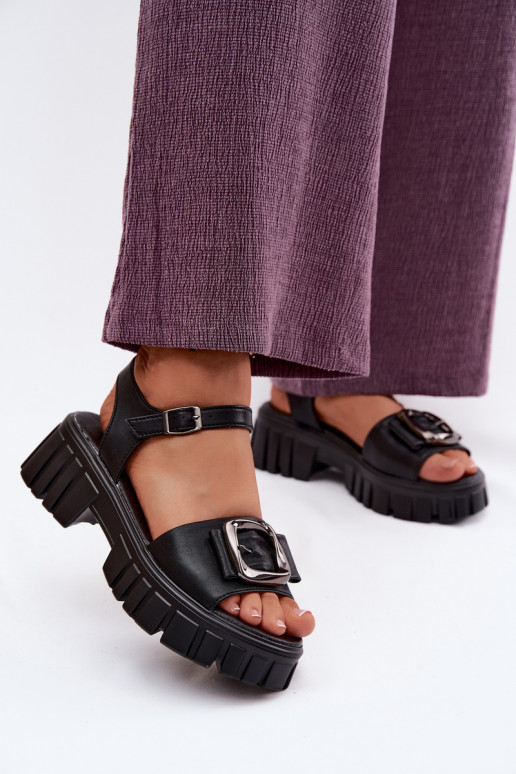 Sieviešu basenes Sieviešu ar platformu ar sprādzēm Vinceza 79611 melnas krāsas