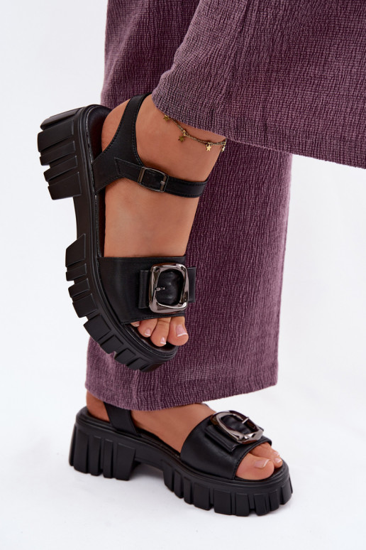 Sieviešu basenes Sieviešu ar platformu ar sprādzēm Vinceza 79611 melnas krāsas