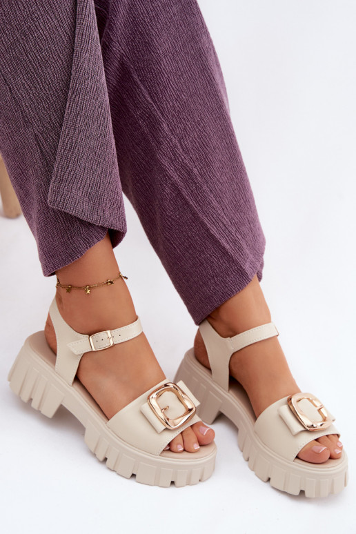 Sieviešu basenes Sieviešu ar platformu ar sprādzēm Vinceza 79611 smilšu krāsas