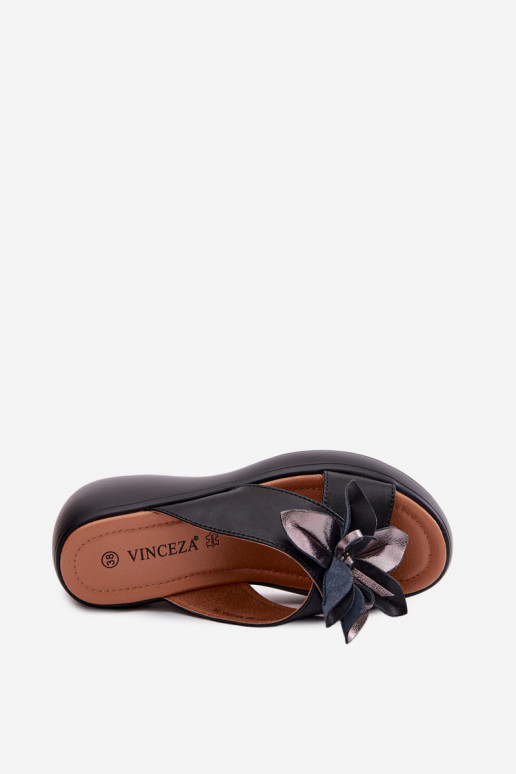 Čibas no dabīgas ādas ar platformu Ar greznu Puķe Vinceza 41511 melnas krāsas