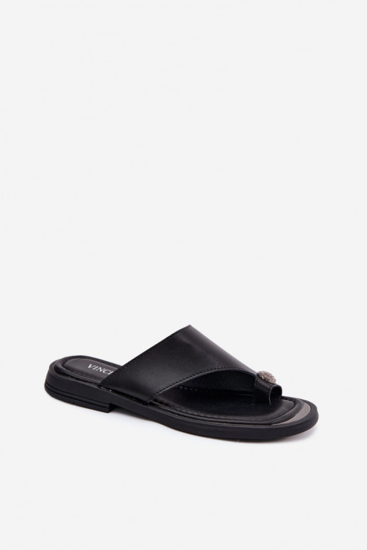 Čibas no dabīgas ādas modernas iešļūcenes Sieviešu ar platiem papēžiem Vinceza 62307 melnas krāsas