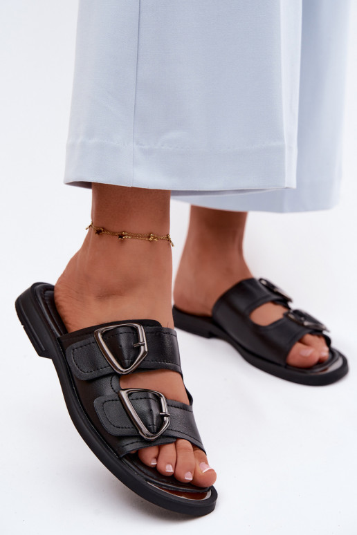 Čibas no dabīgas ādas Sieviešu ar sprādzēm Vinceza 62304 melnas krāsas