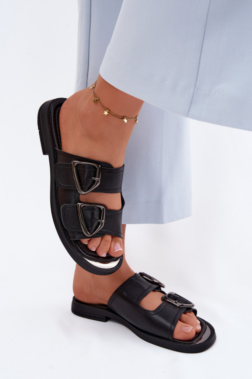 Čibas no dabīgas ādas Sieviešu ar sprādzēm Vinceza 62304 melnas krāsas