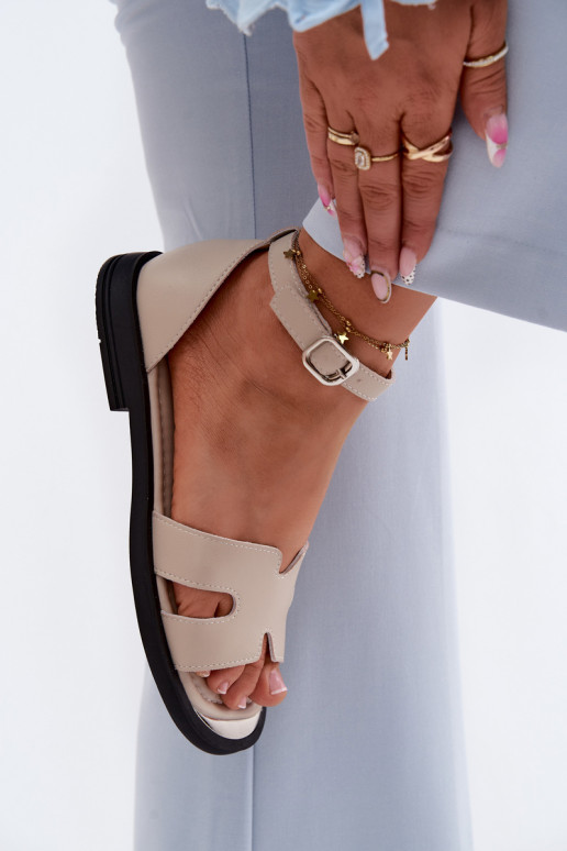 Sieviešu basenesIeslēgtsturalnej Skóry ar platiem papēžiem Vinceza 62305 smilšu krāsas