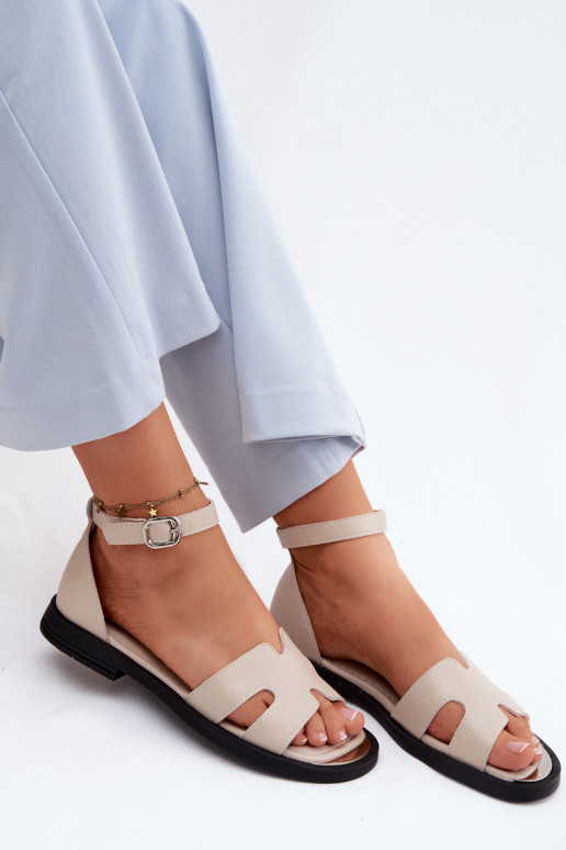 Sieviešu basenesIeslēgtsturalnej Skóry ar platiem papēžiem Vinceza 62305 smilšu krāsas