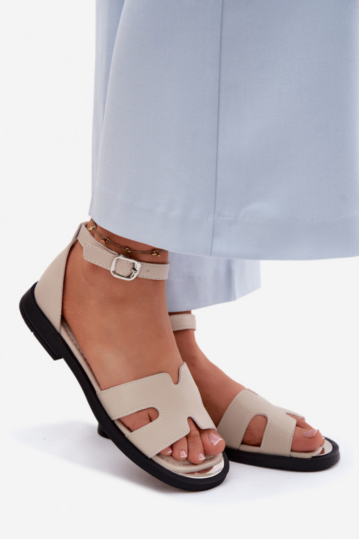 Sieviešu basenesIeslēgtsturalnej Skóry ar platiem papēžiem Vinceza 62305 smilšu krāsas