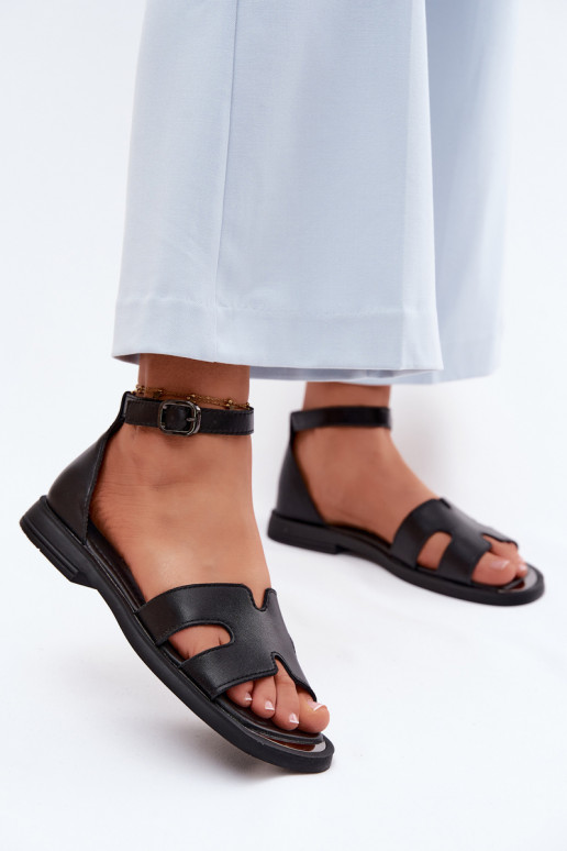 Sieviešu basenesIeslēgtsturalnej Skóry ar platiem papēžiem Vinceza 62305 melnas krāsas