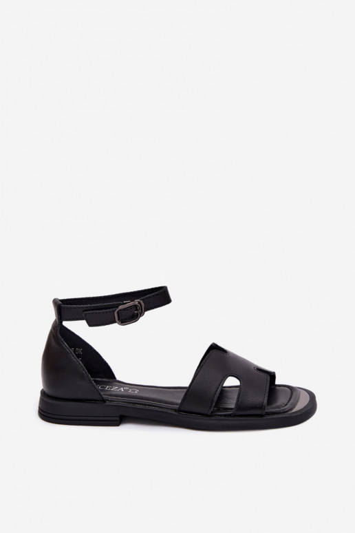 Sieviešu basenesIeslēgtsturalnej Skóry ar platiem papēžiem Vinceza 62305 melnas krāsas