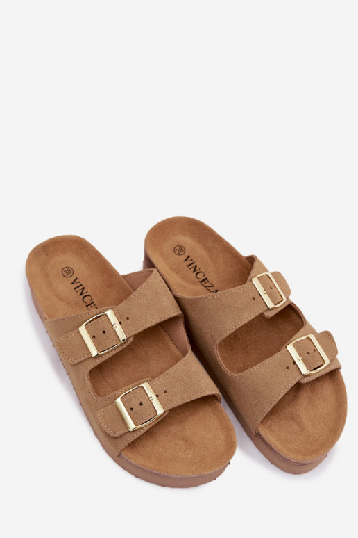 Āda sieviešu zamšādas čības ar platformu ar sprādzēm Vinceza 102657 smilšu krāsas