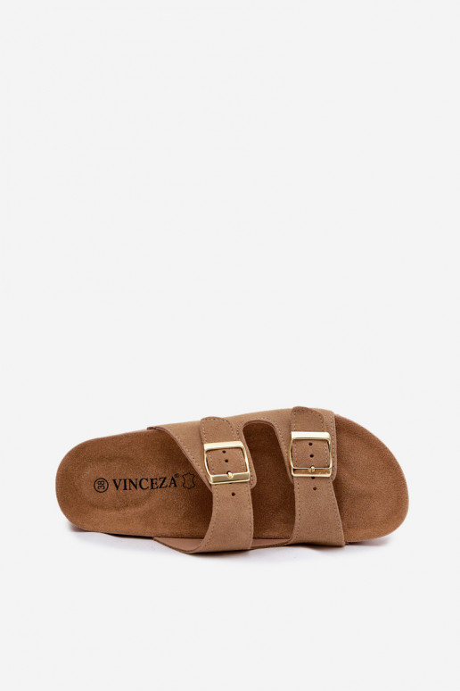 Ādas platformas čības ar sprādzēm Vinceza 102657, smilšu krāsā