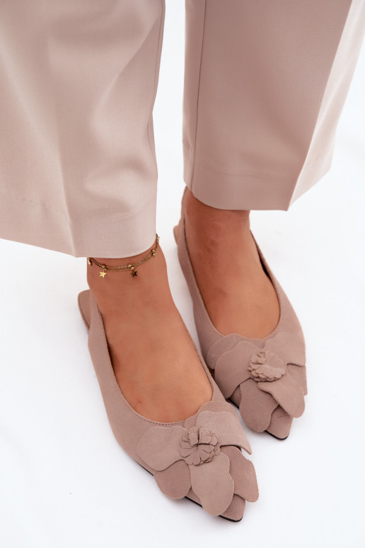 sandales Āda zamšādas ar platiem papēžiem Ar greznu Puķe Vinceza 66951 smilšu krāsas