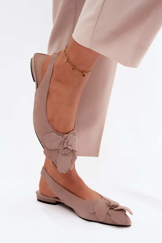 sandales Āda zamšādas ar platiem papēžiem Ar greznu Puķe Vinceza 66951 smilšu krāsas