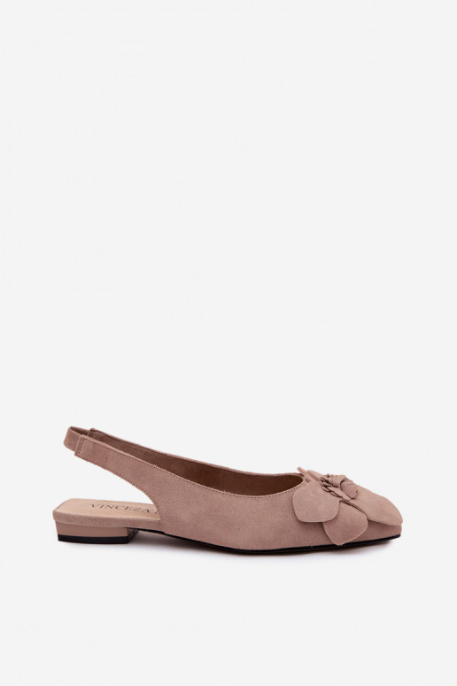 sandales Āda zamšādas ar platiem papēžiem Ar greznu Puķe Vinceza 66951 smilšu krāsas