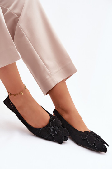 sandales Āda zamšādas ar platiem papēžiem Ar greznu Puķe Vinceza 66951 melnas krāsas