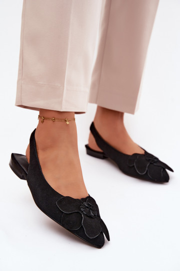 sandales Āda zamšādas ar platiem papēžiem Ar greznu Puķe Vinceza 66951 melnas krāsas 2