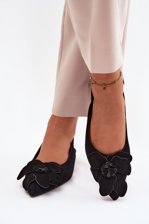 sandales Āda zamšādas ar platiem papēžiem Ar greznu Puķe Vinceza 66951 melnas krāsas