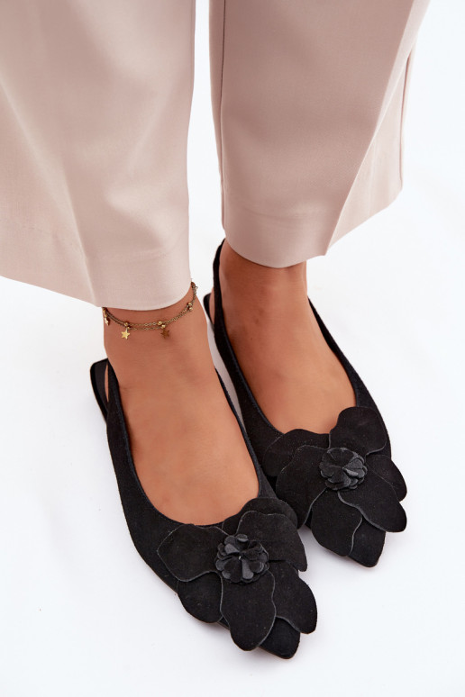 sandales Āda zamšādas ar platiem papēžiem Ar greznu Puķe Vinceza 66951 melnas krāsas