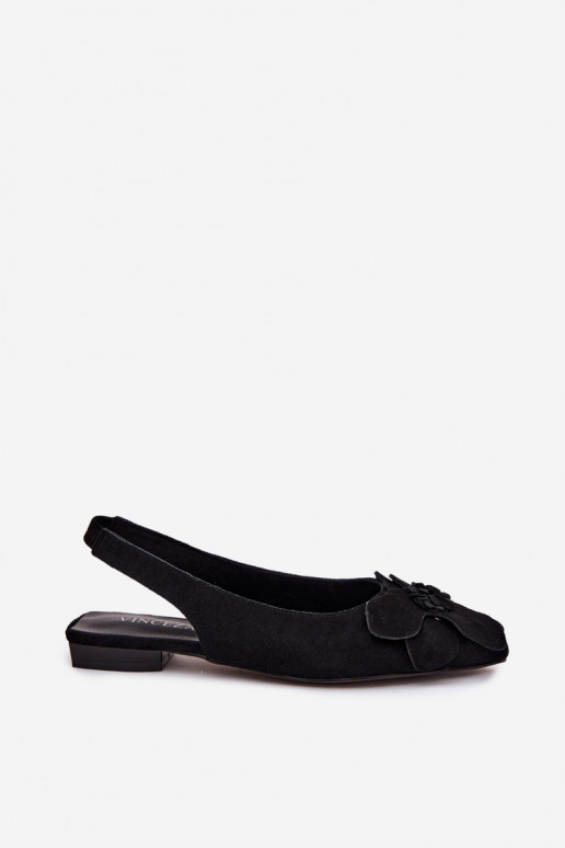 sandales Āda zamšādas ar platiem papēžiem Ar greznu Puķe Vinceza 66951 melnas krāsas