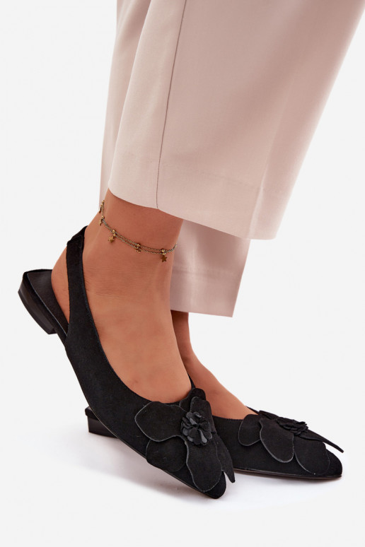 sandales Āda zamšādas ar platiem papēžiem Ar greznu Puķe Vinceza 66951 melnas krāsas