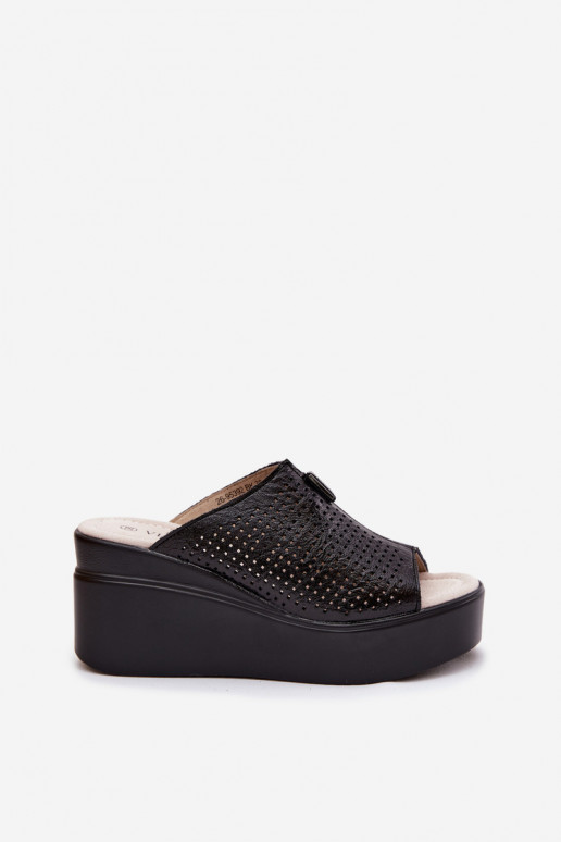 sieviešu čībasIeslēgtsturalnej Skóry ar platformu Vinceza 95392 melnas krāsas