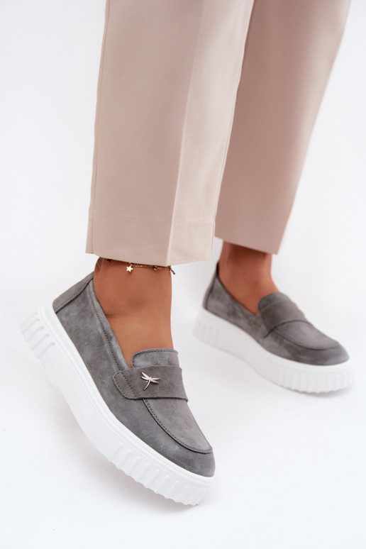 Āda zamšādas apavi Sieviešu ar platformu Paslīdēt uz Vinceza 93218 pelēkas krāsas