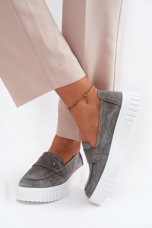 Āda zamšādas apavi Sieviešu ar platformu Paslīdēt uz Vinceza 93218 pelēkas krāsas