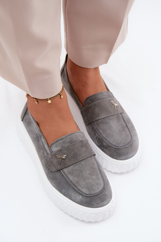 Āda zamšādas apavi Sieviešu ar platformu Paslīdēt uz Vinceza 93218 pelēkas krāsas