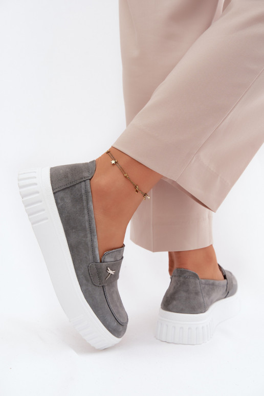 Āda zamšādas apavi Sieviešu ar platformu Paslīdēt uz Vinceza 93218 pelēkas krāsas