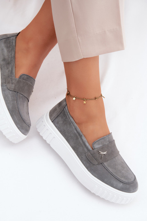 Āda zamšādas apavi Sieviešu ar platformu Paslīdēt uz Vinceza 93218 pelēkas krāsas