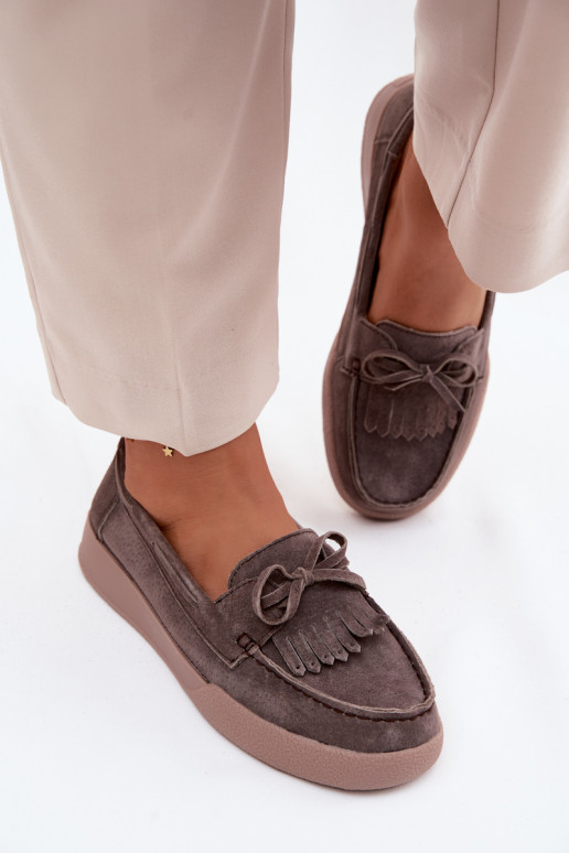 sieviešu mokasīniIeslēgtsturalnego zamšādasu ar bantītēm Un bārkstis Vinceza 93223 brūnas krāsas
