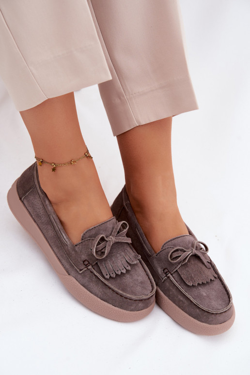 sieviešu mokasīniIeslēgtsturalnego zamšādasu ar bantītēm Un bārkstis Vinceza 93223 brūnas krāsas