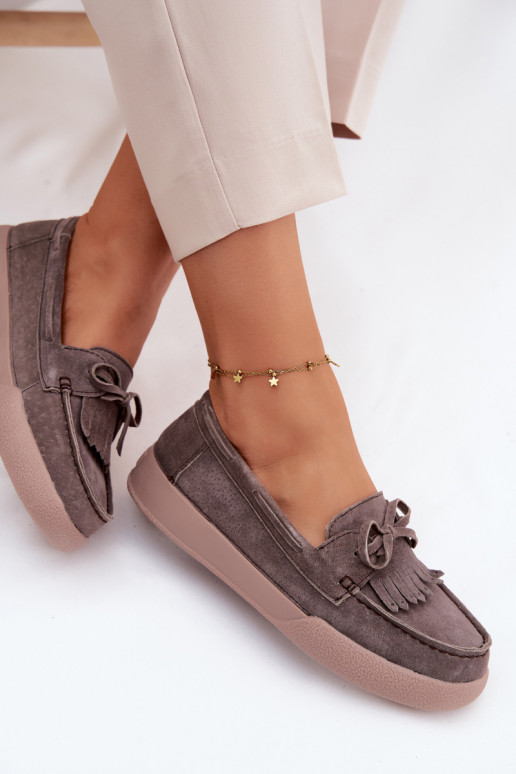 sieviešu mokasīniIeslēgtsturalnego zamšādasu ar bantītēm Un bārkstis Vinceza 93223 brūnas krāsas