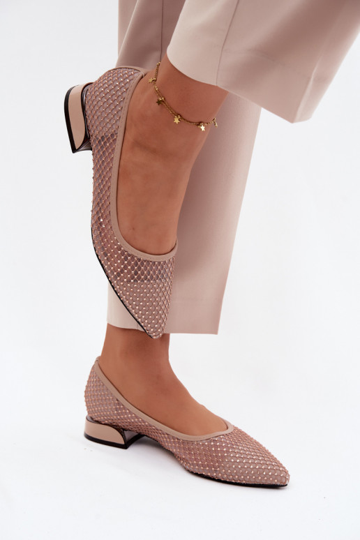 Balerīnas Uz Zema Papēža Tīkls Ar Dekorāciju Vinceza 62294 smilšu krāsas