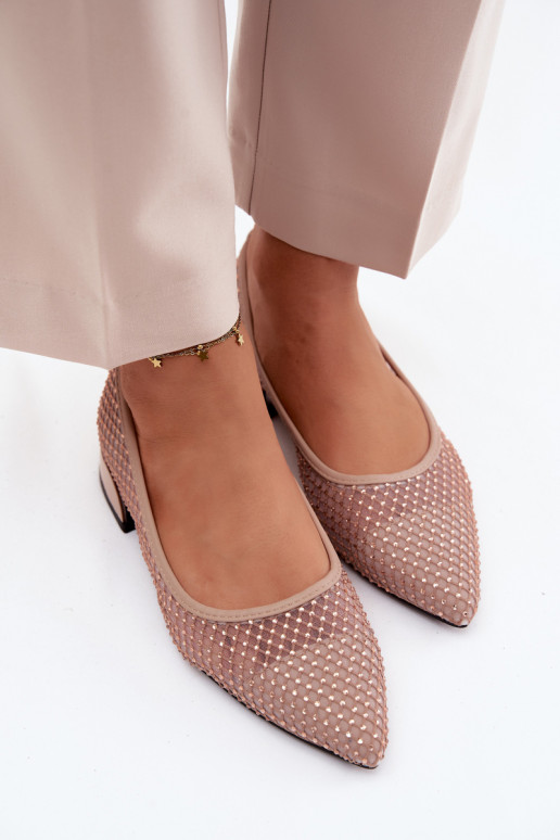 Balerīnas Uz Zema Papēža Tīkls Ar Dekorāciju Vinceza 62294 smilšu krāsas