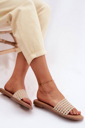 Čības Sieviešu dzīvoklis ar mirdzošiem spīdumiņiem smilšu krāsas Fendi